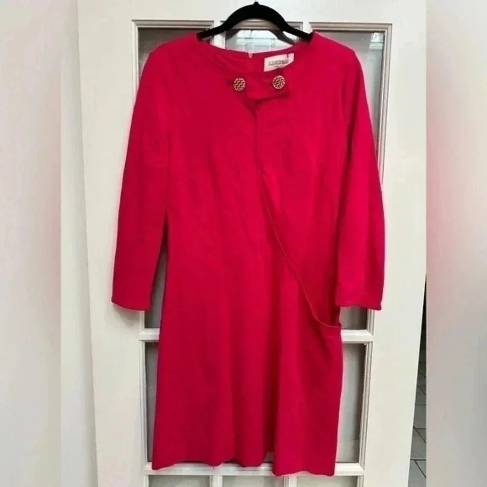 Vintage Elizabeth McKay Designer Fuchsia Heavy Italian Ponte Midi Dress Size 8